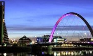 Glasgow, Scotland, main bridge with shiny arch