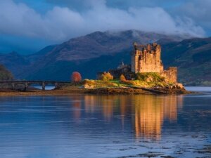 Highland, Scotland, UK --- Dornie, view of the castle, Eilean Donan Castle 